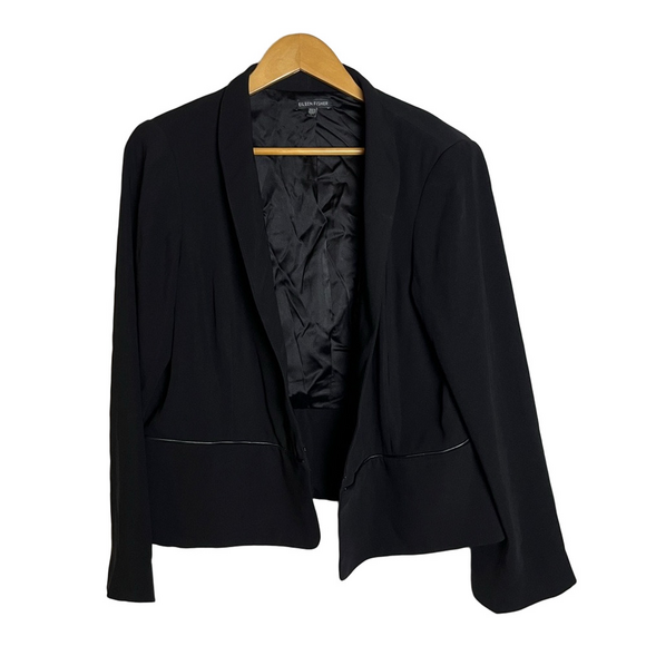Eileen Fisher Jackets & Blazers - Eileen Fisher Open Front Blazer Silk Lined Black Womens L Quiet Luxury Preppy